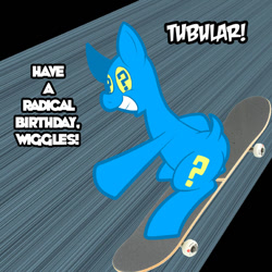 Size: 576x576 | Tagged: safe, artist:pembroke, oc, oc only, oc:wiggles, pony, skateboard, solo