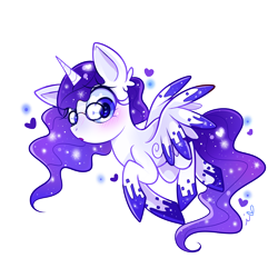 Size: 1200x1200 | Tagged: safe, artist:ipun, derpibooru import, oc, oc only, alicorn, pony, alicorn oc, blushing, female, glasses, heart, heart eyes, looking at you, mare, open mouth, simple background, solo, transparent background, wingding eyes