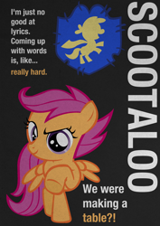 Size: 2480x3508 | Tagged: safe, artist:skeptic-mousey, derpibooru import, scootaloo, poster, quote, solo, typography