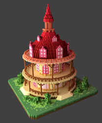 Size: 1080x1300 | Tagged: safe, artist:pirill, derpibooru import, 3d, 3d model, building, no pony, ponyville town hall, simple background, town hall, voxel art