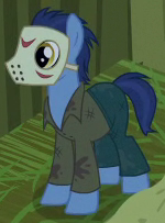 Size: 150x203 | Tagged: safe, derpibooru import, screencap, pony, scare master, background pony, clothes, costume, delirious, friday the 13th, grayson eddy, jason voorhees, male, nightmare night costume, stallion