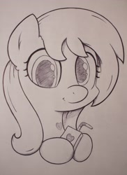 Size: 2708x3719 | Tagged: safe, artist:citizensmiley, derpibooru import, oc, oc only, oc:love note, bust, grayscale, holding, juice, juice box, looking at you, monochrome, pen drawing, portrait, solo, traditional art