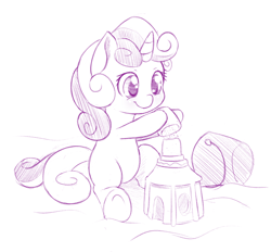 Size: 1000x927 | Tagged: safe, artist:dstears, derpibooru import, sweetie belle, monochrome, sandcastle, solo