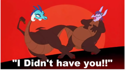 Size: 1024x574 | Tagged: safe, derpibooru import, princess ember, prominence, dragon, conjoined, devon and cornwall, fusion, quest for camelot, singing, song, song reference, text, two heads, two-headed dragon