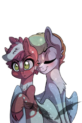 Size: 892x1338 | Tagged: safe, artist:perspicaciouspegasus, derpibooru import, oc, oc only, cloven hooves, nuzzling, simple background, transparent background