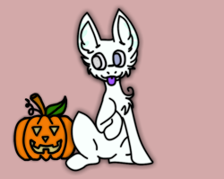 Size: 800x637 | Tagged: safe, artist:dookin, derpibooru import, oc, oc only, oc:nugget, chest fluff, cute, fanart, food, halloween, holiday, jack-o-lantern, pumpkin, solo, tongue out