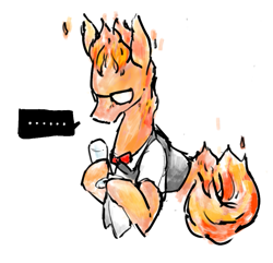 Size: 805x775 | Tagged: safe, artist:toki, derpibooru import, ..., clothes, grillby, ponified, solo, undertale