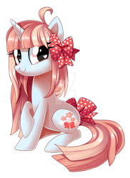 Size: 1024x1410 | Tagged: safe, artist:centchi, derpibooru import, oc, oc only, oc:wishy wish, hair bow, solo, tail bow, watermark