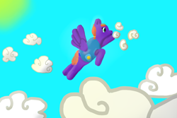 Size: 1024x683 | Tagged: safe, artist:star-leaves, derpibooru import, oc, oc only, oc:sunshine moon, cloud, flying, newbie artist training grounds