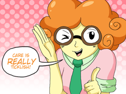 Size: 500x375 | Tagged: safe, artist:chiibe, derpibooru import, scribble dee, equestria girls, background human, cute, exploitable meme, meme, solo, wink