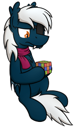 Size: 1265x2085 | Tagged: safe, artist:moemneop, derpibooru import, oc, oc only, oc:patchy, bat pony, pony, clothes, eyepatch, rubik's cube, scarf, simple background, solo, transparent background