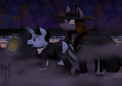 Size: 1280x904 | Tagged: safe, artist:darkhestur, derpibooru import, clothes, crowd, parody, paul bearer, ponified, smoke, the undertaker, undertaker, urn, wrestling, wwe, wwf