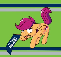 Size: 700x653 | Tagged: safe, artist:technicolor pie, derpibooru import, scootaloo, american football, cutie mark, flag, mouth hold, nfl, seachicken, seattle seahawks, solo, the cmc's cutie marks