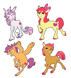 Size: 682x746 | Tagged: safe, artist:nattikay, derpibooru import, apple bloom, babs seed, scootaloo, sweetie belle, classical unicorn, cloven hooves, cutie mark, cutie mark crusaders, leonine tail, one eye closed, open mouth, simple background, the cmc's cutie marks, tongue out, transparent background, unshorn fetlocks, wink