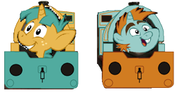 Size: 640x343 | Tagged: safe, derpibooru import, snails, snips, ponified, thomas the tank engine