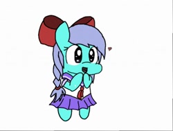 Size: 512x387 | Tagged: safe, artist:jackkoopa3ds, derpibooru import, oc, oc only, clothes, hair bow, heart, open mouth, school uniform, solo, standing