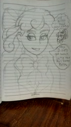 Size: 1872x3328 | Tagged: safe, artist:pokecure123, derpibooru import, diwata aino, orange sherbette, equestria girls, background human, dialogue, lined paper, monochrome, pervert, sketch, speech bubble, traditional art