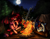 Size: 1600x1249 | Tagged: safe, artist:aschenstern, derpibooru import, oc, oc only, bat pony, pony, baby, baby pony, bag, campfire, commission, fire, foal, full moon, log, night sky, open mouth, sitting, stars, story time, tent, underhoof