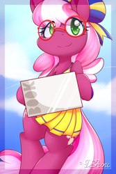 Size: 1280x1920 | Tagged: safe, artist:dshou, derpibooru import, cheerilee, pony, the cart before the ponies, bipedal, book, both cutie marks, cheeribetes, cheerileeder, cheerleader, clothes, cute, glasses, hoof hold, pleated skirt, rhythm heaven, rhythm heaven fever, skirt, smiling, solo