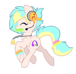 Size: 500x489 | Tagged: safe, artist:indiefoxtail, derpibooru import, oc, oc only, oc:harmonic rhyme, glowstick, headphones, mouth hold, solo