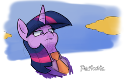 Size: 1280x853 | Tagged: safe, artist:heir-of-rick, twilight sparkle, pony, unicorn, clothes, cloud, dialogue, meme, necktie, parody, solo, suit, the simpsons