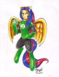 Size: 2191x2819 | Tagged: safe, artist:mannybcadavera, derpibooru import, oc, oc only, oc:sigvard, anthro, pegasus, unguligrade anthro, clothes, costume, green lantern, solo, wristband