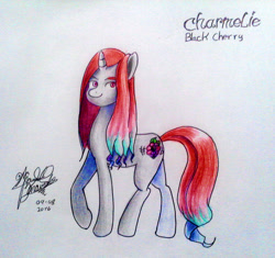 Size: 1624x1528 | Tagged: safe, artist:mannybcadavera, derpibooru import, oc, oc only, oc:charmelie blackcherry, pony, unicorn, solo, traditional art