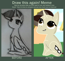 Size: 784x744 | Tagged: safe, artist:jonathan the awesome, derpibooru exclusive, derpibooru import, oc, oc only, oc:jona clay, comparison, draw this again, op is trolling us, traditional art