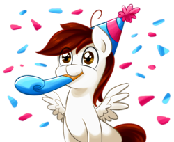 Size: 818x668 | Tagged: safe, artist:bloodorangepancakes, derpibooru import, oc, oc only, pegasus, pony, hat, party hat, party horn, solo