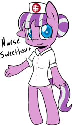 Size: 314x536 | Tagged: artist needed, safe, derpibooru import, edit, nurse sweetheart, anthro, earth pony, unguligrade anthro, clothes, cropped, female, mare, simple background, smiling, solo, white background