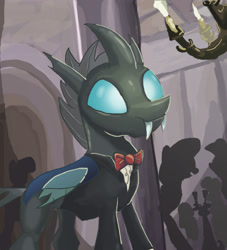 Size: 1000x1100 | Tagged: safe, artist:kixalin, derpibooru import, thorax, changeling, the times they are a changeling, blushing, bowtie, clothes, cute, grand galloping gala, male, smiling, solo focus, suit, thorabetes, tuxedo