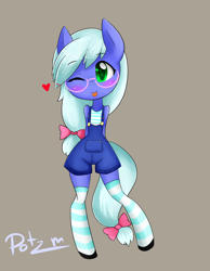 Size: 3500x4500 | Tagged: safe, artist:potzm, derpibooru import, oc, oc only, oc:bluebook, anthro, anthro oc, bipedal, blushing, clothes, cute, glasses, heart, one eye closed, simple background, solo, tongue out, wink