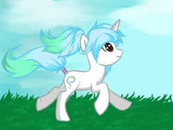 Size: 800x600 | Tagged: safe, artist:ichigomaru, derpibooru import, oc, oc only, pony, unicorn, cloud, grass