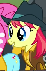 Size: 397x606 | Tagged: safe, derpibooru import, screencap, earth pony, pony, appleoosa's most wanted, background pony, clothes, cowboy hat, cropped, female, hat, jacket, mare, solo focus, unnamed pony