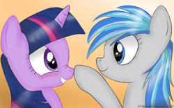 Size: 1920x1200 | Tagged: safe, artist:kraget, derpibooru import, twilight sparkle, oc, oc:aqua line, boop