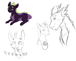 Size: 2500x2000 | Tagged: safe, artist:silcybell, derpibooru import, spike, thorax, oc, changeling, dragon, hybrid, egg, gay, height difference, implied oviposition, interspecies offspring, magical gay spawn, male, offspring, older, older spike, parent:spike, parent:thorax, parents:thoraxspike, shipping, simple background, size difference, smiling, thoraxspike, transparent background, wip
