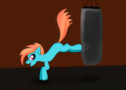 Size: 2000x1429 | Tagged: safe, artist:sevigen, derpibooru import, oc, oc only, autodesk, kicking, krita, newbie artist training grounds, punching bag, solo