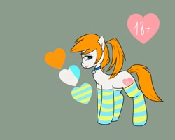 Size: 1000x800 | Tagged: safe, artist:s-day, derpibooru import, oc, oc only, oc:ashley kinky, bell, bell collar, clothes, collar, female, heart, ponytail, reference sheet, socks, standing, striped socks, tongue out