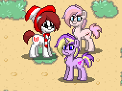 Size: 254x190 | Tagged: safe, derpibooru import, oc, oc only, oc:cherry blossom, oc:variable star, oc:walda, clothes, pixel art, ponified, pony town, scarf, solo, waldo, where's waldo