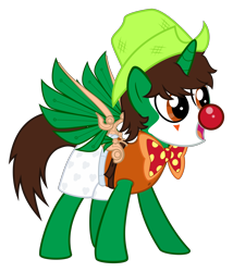 Size: 3000x3502 | Tagged: safe, artist:sollace, derpibooru import, oc, oc only, oc:frost d. tart, alicorn, pony, alicorn oc, bowtie, boxers, clothes, clown, clown nose, cowboy hat, hat, polka dots, rodeo clown, simple background, solo, transparent background, underwear