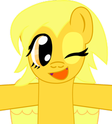 Size: 850x939 | Tagged: safe, derpibooru import, oc, oc only, oc:solar flare, pegasus, pony, one eye closed, solo, wink