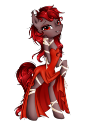Size: 1000x1250 | Tagged: safe, artist:yuntaoxd, derpibooru import, oc, oc only, pony, bandage, bedroom eyes, bipedal, clothes, dress, eyeshadow, makeup, solo