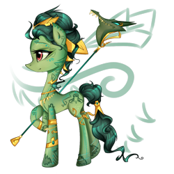 Size: 1000x1000 | Tagged: safe, artist:yuntaoxd, derpibooru import, oc, oc only, cipactli, stranger than fan fiction, bodypaint, bracelet, cipactli queen, crown, jewelry, necklace, ponified, regalia, scepter, simple background, solo, transparent background