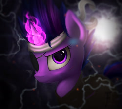 Size: 2236x2000 | Tagged: safe, artist:flufflelord, derpibooru import, twilight sparkle, it's about time, future twilight, lightning, looking at you, magic, scar, solid sparkle, solo