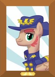 Size: 296x410 | Tagged: safe, derpibooru import, ancient wonderbolts uniform, bust, clothes, general firefly, hat, muttonchops, portrait, the wonderbolts academy handbook, you had one job