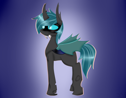 Size: 1024x800 | Tagged: safe, artist:soniahedgehog1274, derpibooru import, changeling, drone, fangs, horn, solo, wings