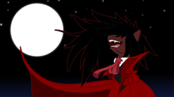 Size: 1800x1000 | Tagged: safe, artist:ardonsword, derpibooru import, pony, undead, vampire, vampony, alucard, clothes, fangs, full moon, hair over eyes, hellsing, hidden eyes, laughing, moon, night, ponified, sharp teeth, smiling, solo
