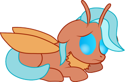 Size: 688x444 | Tagged: safe, artist:helios_five, derpibooru import, oc, oc only, oc:fuzzy wuzzy, mothpony, original species, lying down, solo, worried