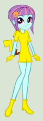 Size: 264x734 | Tagged: safe, artist:sunny-flare, derpibooru import, sunny flare, pikachu, equestria girls, clothes, cosplay, costume, pokémon, solo