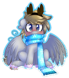 Size: 775x875 | Tagged: safe, artist:prince-lionel, derpibooru import, oc, oc only, oc:digital dusk, pony, blushing, clothes, scarf, solo